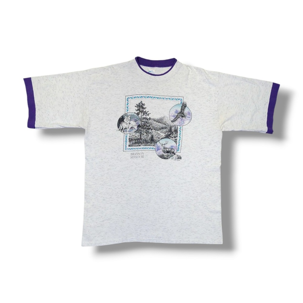Vintage Branson Missouri Prairie Mountain Nature Heather White T‎ Shirt Men's XL